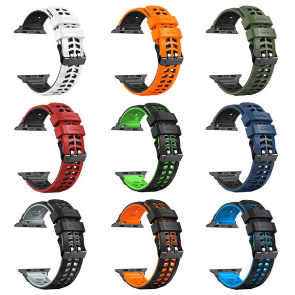 For Apple Watch SE 2023 40mm Twill Dual-row Buckle Silicone Watch Band(Black Grey)