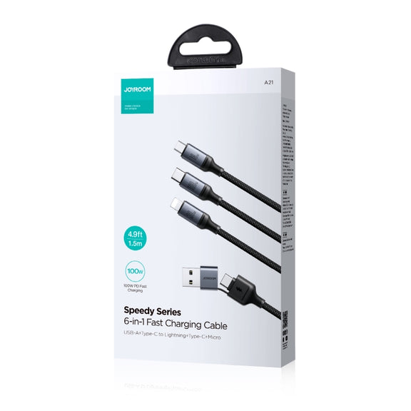 JOYROOM A21 3.5A USB+Type-C to 8 Pin+Type-C+Micro USB 3 in 2 Charging Cable, Length: 1.2m(Black)