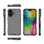 For iPhone 16 Honeycomb Shockproof Phone Case(Black)