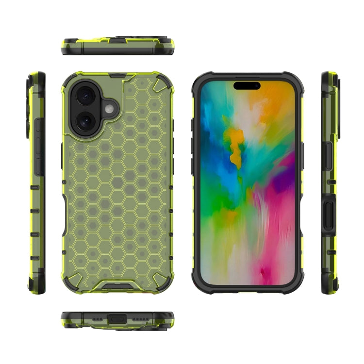 For iPhone 16 Honeycomb Shockproof Phone Case(Green)