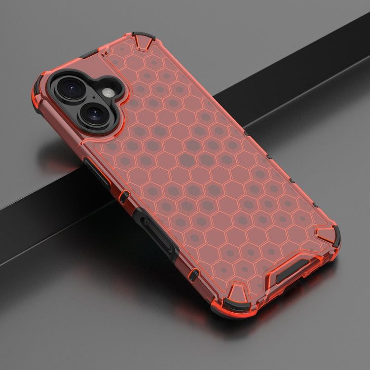 For iPhone 16 Honeycomb Shockproof Phone Case(Red)