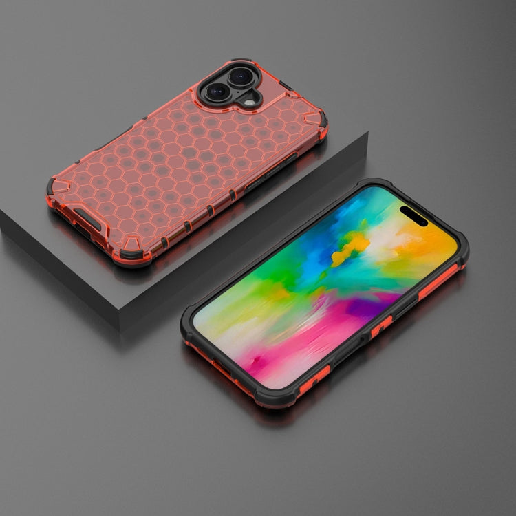 For iPhone 16 Honeycomb Shockproof Phone Case(Red)
