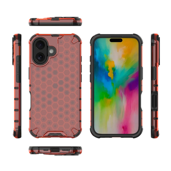For iPhone 16 Honeycomb Shockproof Phone Case(Red)