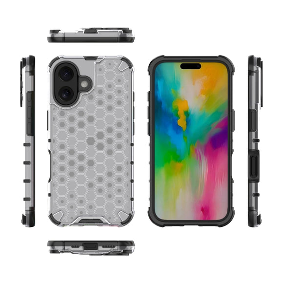 For iPhone 16 Plus Honeycomb Shockproof Phone Case(White)