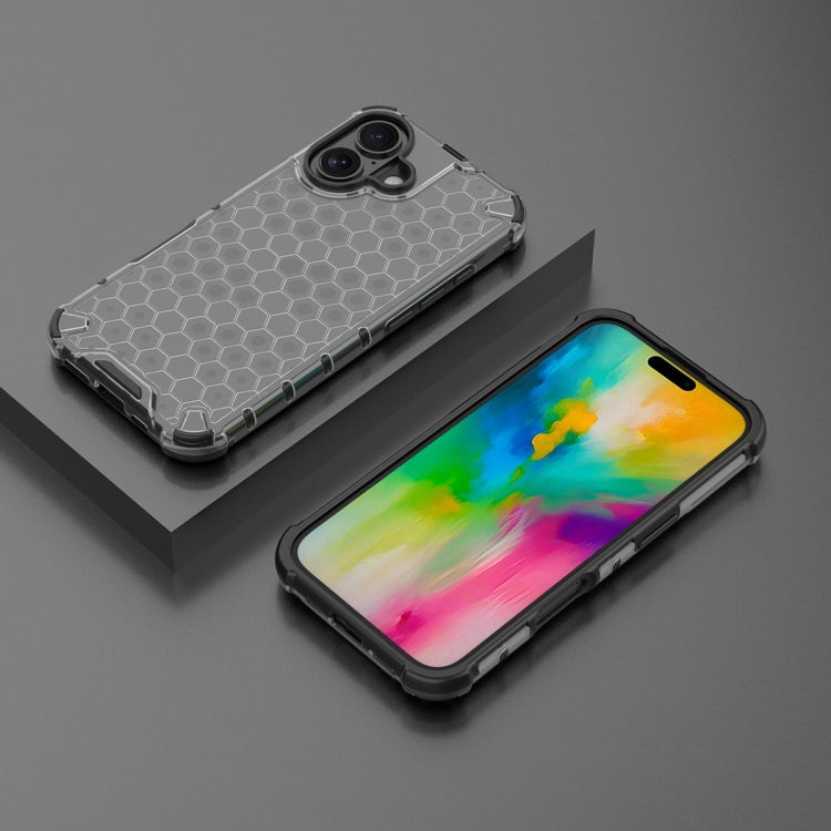 For iPhone 16 Plus Honeycomb Shockproof Phone Case(Black)
