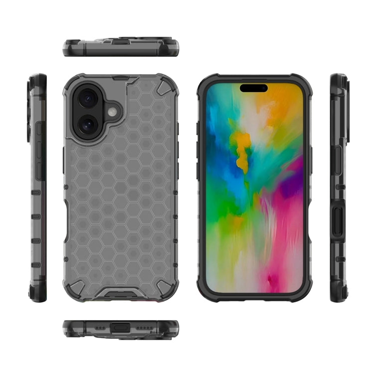 For iPhone 16 Plus Honeycomb Shockproof Phone Case(Black)