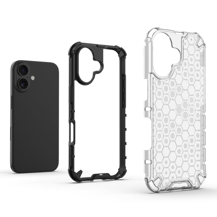 For iPhone 16 Plus Honeycomb Shockproof Phone Case(Black)