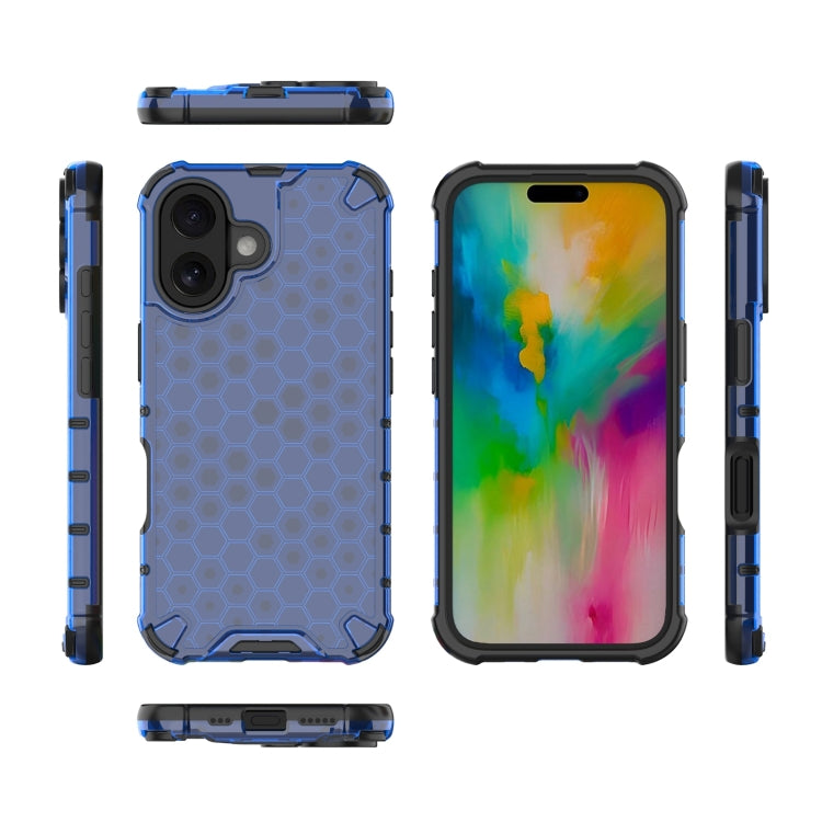 For iPhone 16 Plus Honeycomb Shockproof Phone Case(Blue)