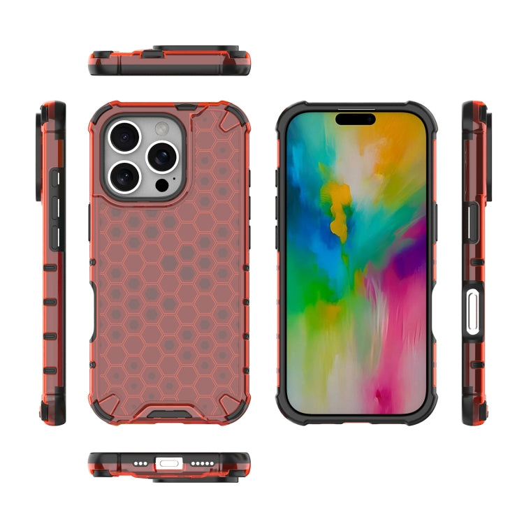 For iPhone 16 Pro Honeycomb Shockproof Phone Case(Red)