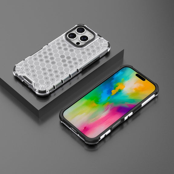 For iPhone 16 Pro Max Honeycomb Shockproof Phone Case(White)