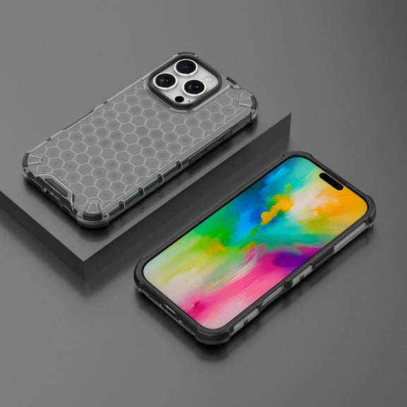 For iPhone 16 Pro Max Honeycomb Shockproof Phone Case(Black)