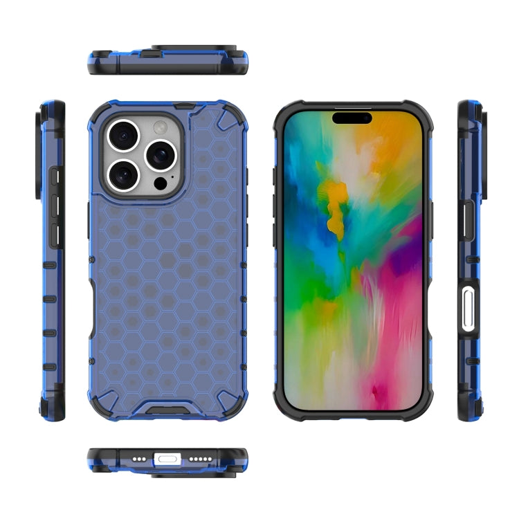 For iPhone 16 Pro Max Honeycomb Shockproof Phone Case(Blue)