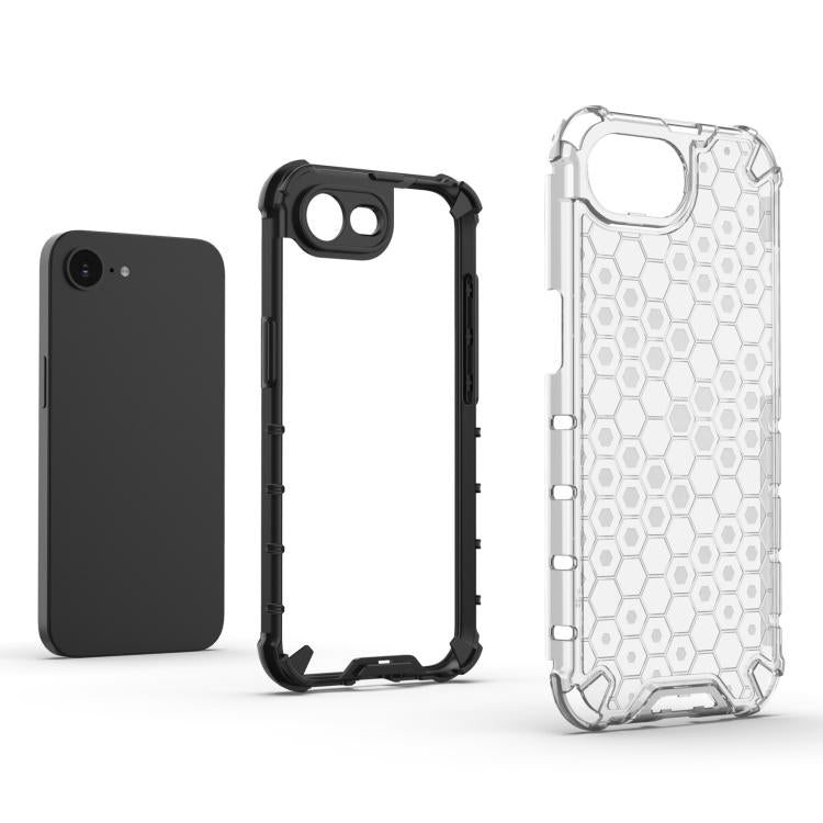 For iPhone 16e Honeycomb Shockproof Phone Case(Black)