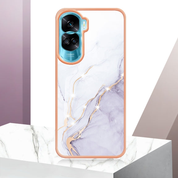 For Honor 90 Lite 5G Electroplating Marble Dual-side IMD Phone Case(White 006)