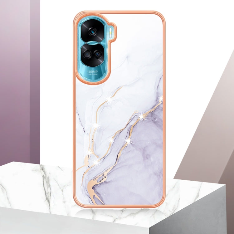 For Honor 90 Lite 5G Electroplating Marble Dual-side IMD Phone Case(White 006)