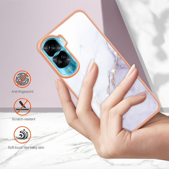 For Honor 90 Lite 5G Electroplating Marble Dual-side IMD Phone Case(White 006)