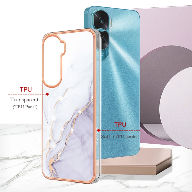 For Honor 90 Lite 5G Electroplating Marble Dual-side IMD Phone Case(White 006)