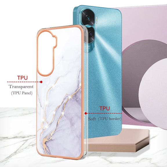 For Honor 90 Lite 5G Electroplating Marble Dual-side IMD Phone Case(White 006)