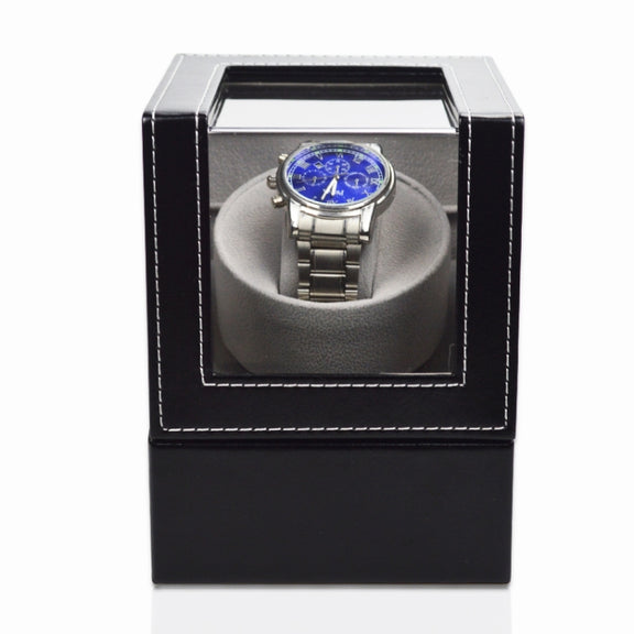 Leather Single Watch Box Electric Motor Watch Shaker Automatic Watch Shaker, US Plug