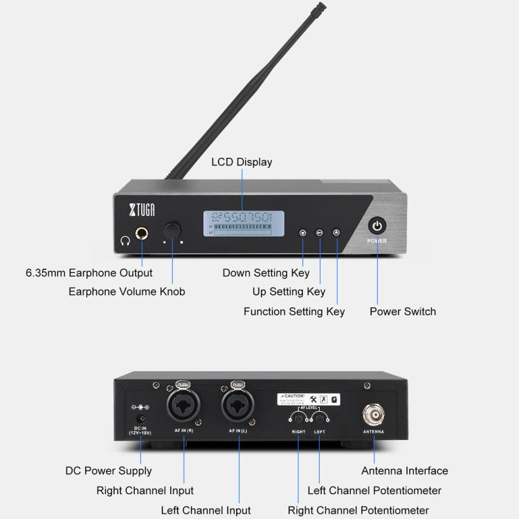 XTUGA  IEM1100 Professional Wireless In Ear Monitor System 2 BodyPacks(UK Plug)