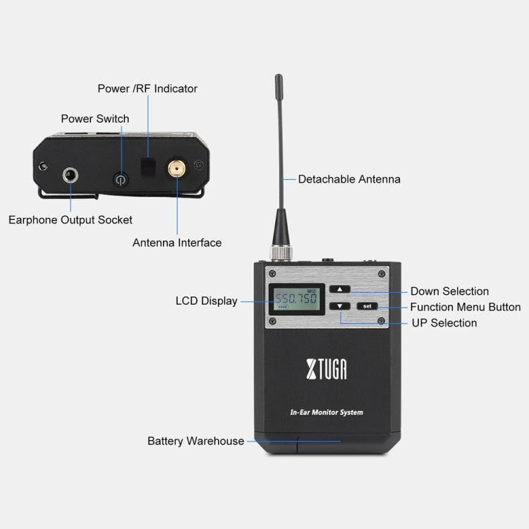 XTUGA  IEM1100 Professional Wireless In Ear Monitor System 2 BodyPacks(UK Plug)