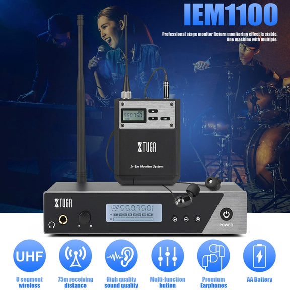 XTUGA  IEM1100 Professional Wireless In Ear Monitor System 2 BodyPacks(US Plug)