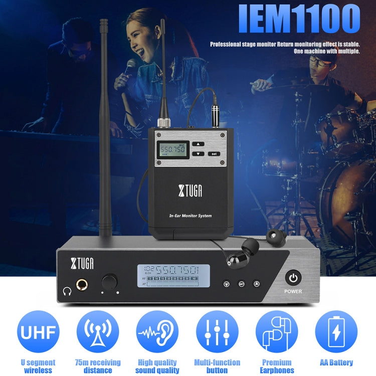 XTUGA  IEM1100 Professional Wireless In Ear Monitor System 2 BodyPacks(UK Plug)
