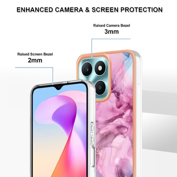 For Honor X6a Electroplating Marble Dual-side IMD Phone Case(Pink 013)
