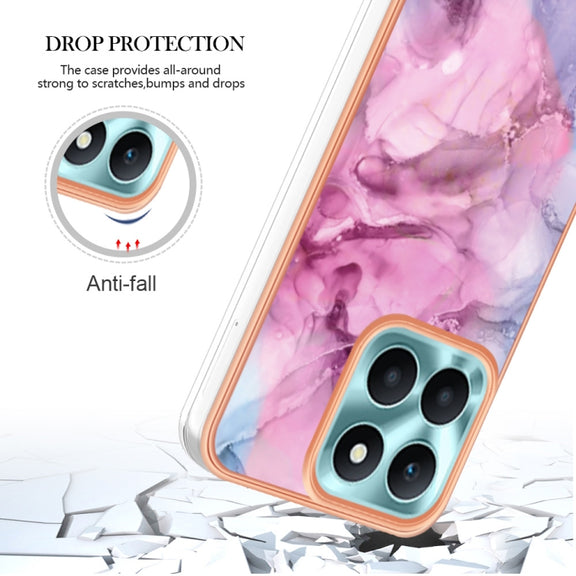 For Honor X6a Electroplating Marble Dual-side IMD Phone Case(Pink 013)