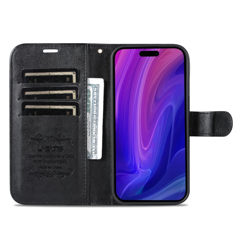 For iPhone 16 Pro AZNS Sheepskin Texture Flip Leather Phone Case(Black)