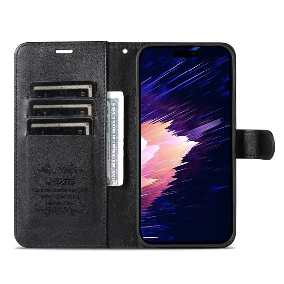 For iPhone 16e AZNS Sheepskin Texture Flip Leather Phone Case(Black)