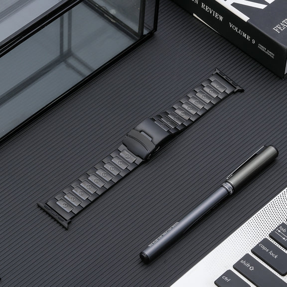 For Apple Watch Series 7 45mm Safety Buckle Titanium Steel Watch Band(Black)