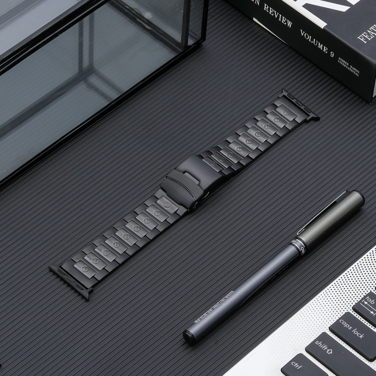 For Apple Watch Series 7 45mm Safety Buckle Titanium Steel Watch Band(Black)