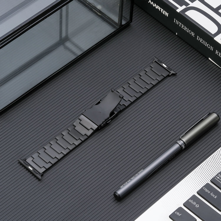 For Apple Watch Series 7 45mm Safety Buckle Titanium Steel Watch Band(Black)