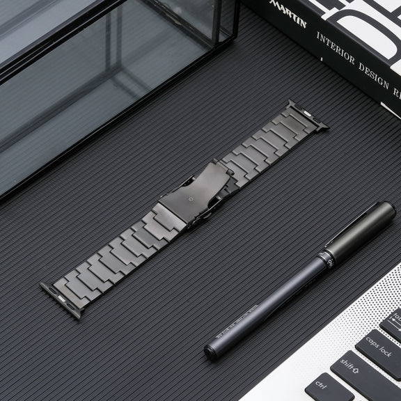 For Apple Watch SE 40mm Safety Buckle Titanium Steel Watch Band(Grey)
