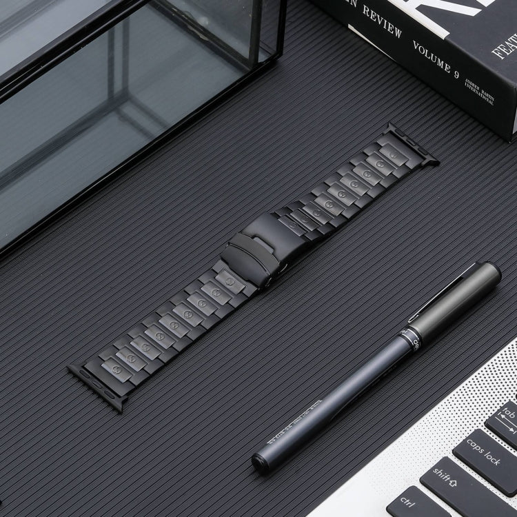 For Apple Watch Series 2 38mm Safety Buckle Titanium Steel Watch Band(Black)