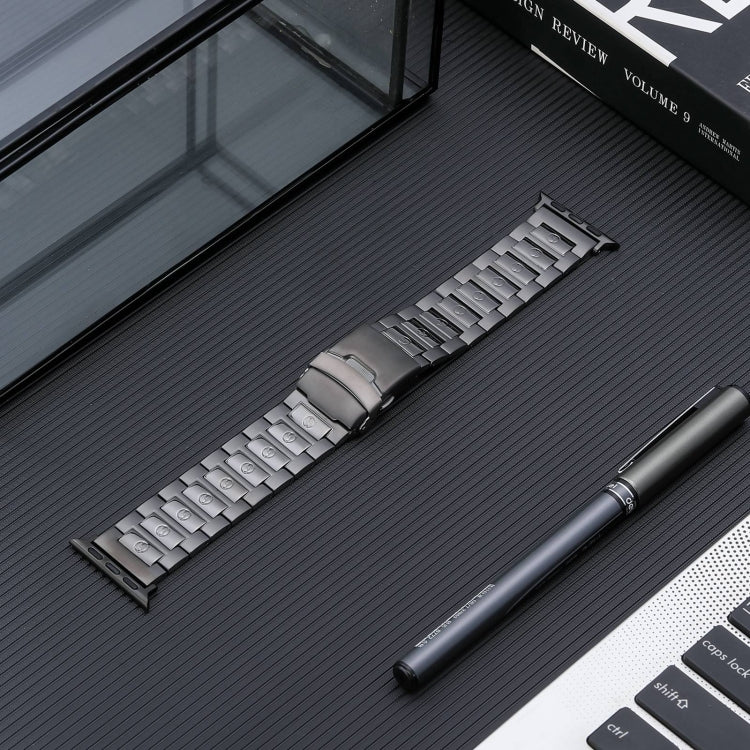 For Apple Watch 42mm Safety Buckle Titanium Steel Watch Band(Grey)