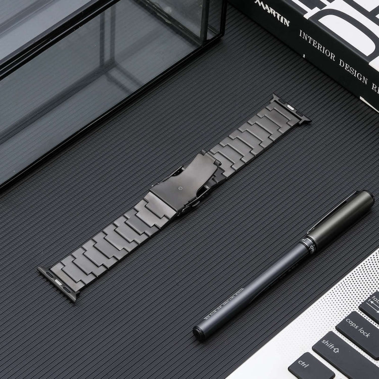 For Apple Watch 42mm Safety Buckle Titanium Steel Watch Band(Grey)