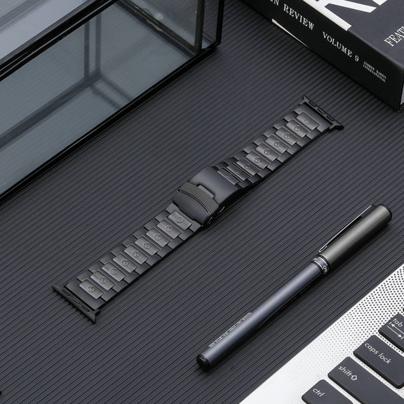 For Apple Watch 38mm Safety Buckle Titanium Steel Watch Band(Black)