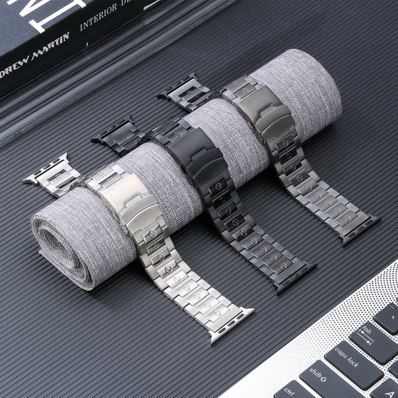 For Apple Watch 42mm Safety Buckle Titanium Steel Watch Band(Grey)