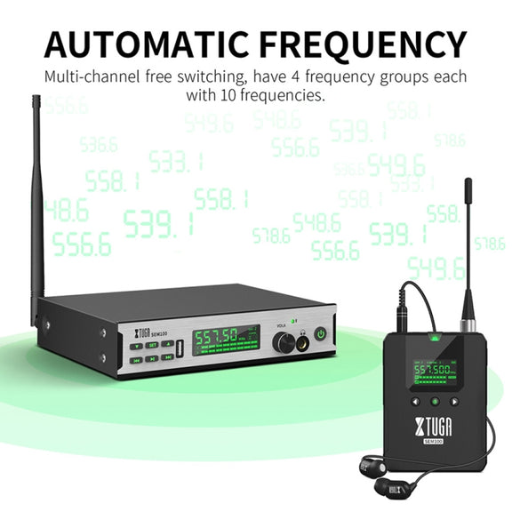 XTUGA SEM100 Professional Wireless In Ear Monitor System 2 BodyPacks(UK Plug)