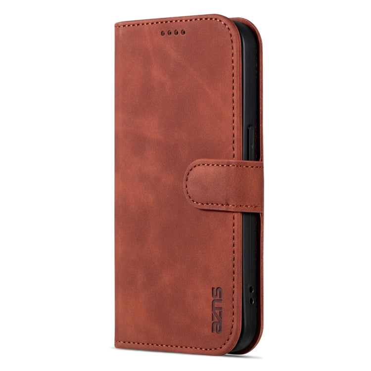 For iPhone 15 Pro Max AZNS Skin Feel Calf Texture Flip Leather Phone Case(Brown)