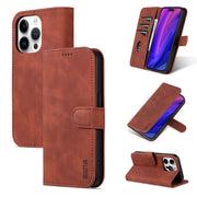 For iPhone 15 Pro Max AZNS Skin Feel Calf Texture Flip Leather Phone Case(Brown)