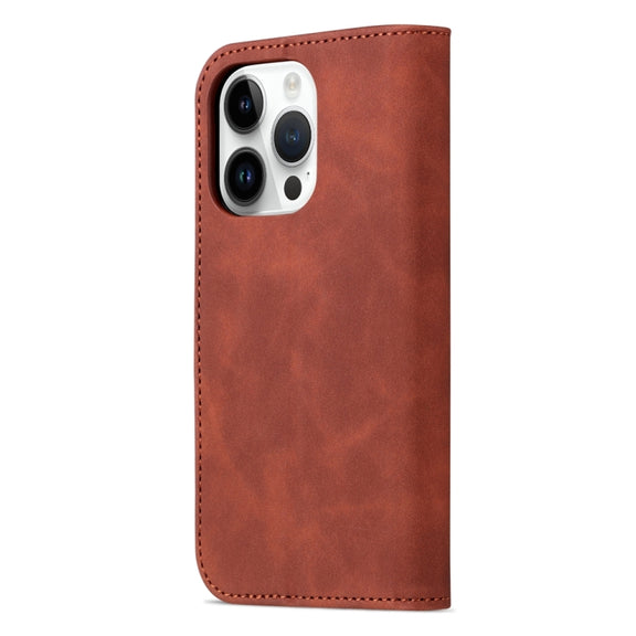 For iPhone 15 Pro Max AZNS Skin Feel Calf Texture Flip Leather Phone Case(Brown)