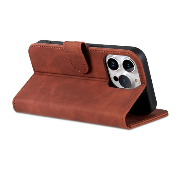 For iPhone 15 Pro Max AZNS Skin Feel Calf Texture Flip Leather Phone Case(Brown)