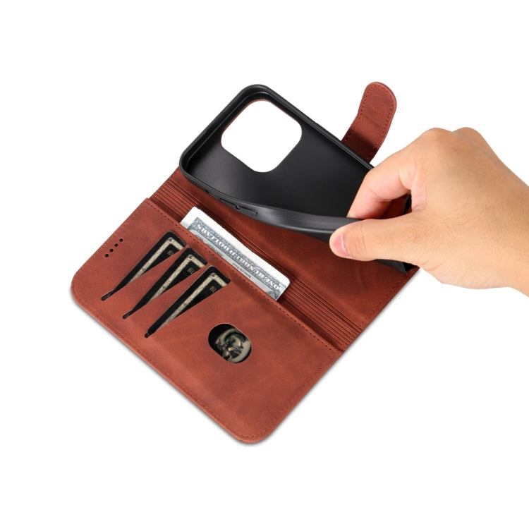 For iPhone 15 Pro Max AZNS Skin Feel Calf Texture Flip Leather Phone Case(Brown)