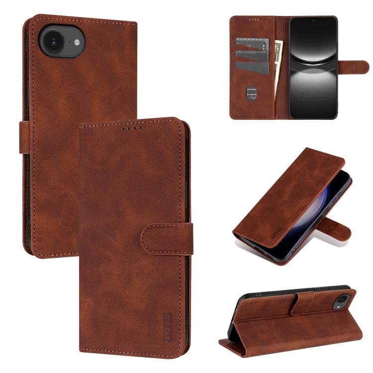 For iPhone 16e AZNS Skin Feel Calf Texture Flip Leather Phone Case(Brown)