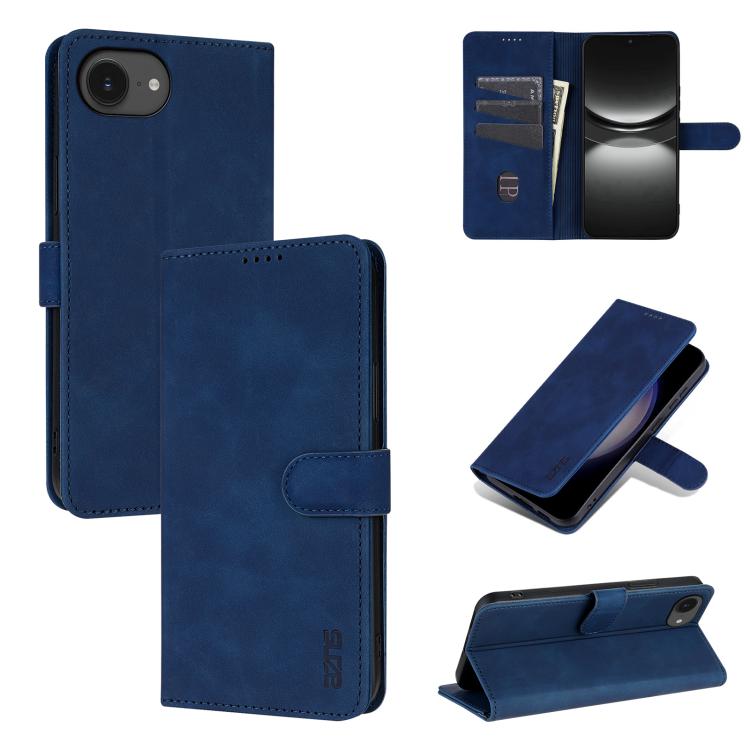 For iPhone 16e AZNS Skin Feel Calf Texture Flip Leather Phone Case(Blue)