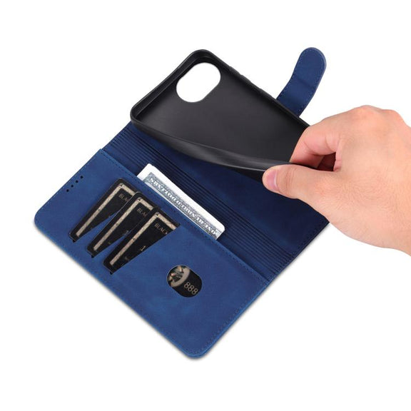 For iPhone 16e AZNS Skin Feel Calf Texture Flip Leather Phone Case(Blue)