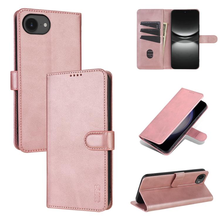 For iPhone 16e AZNS Skin Feel Calf Texture Flip Leather Phone Case(Rose Gold)